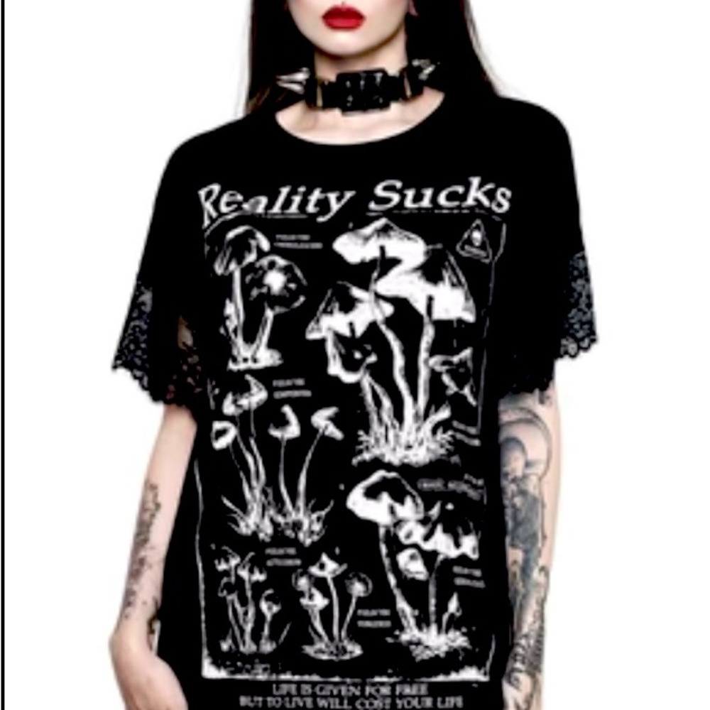 Killstar reality sucks flower power mushroom lace t shirt dress SOLD